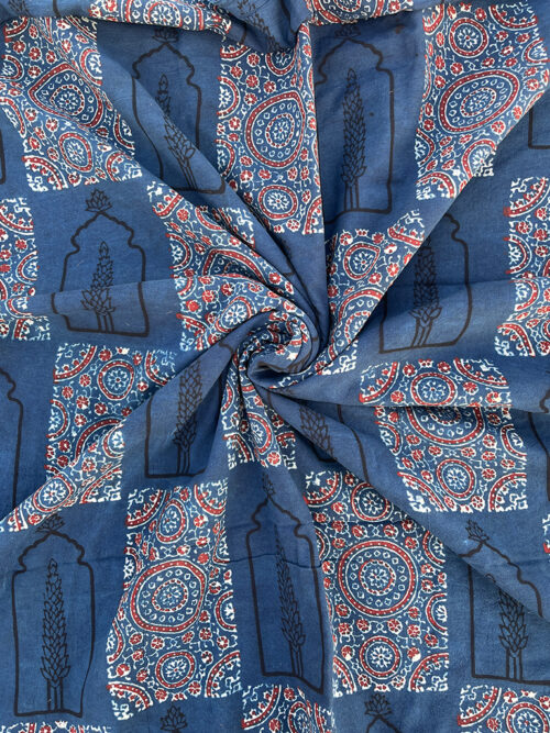 Ajrakh Hand Block Traditional Butta Design Cotton Fabric - Blue