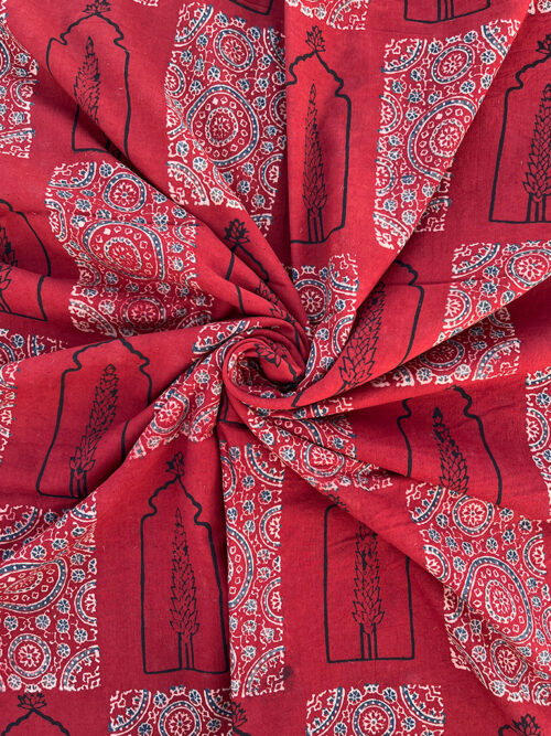 Ajrakh Hand Block Traditional Butta Design Cotton Fabric - Red