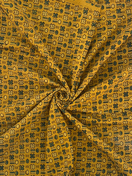 Ajrakh Hand Block Print Geometric Cotton Fabric Design - Yellow