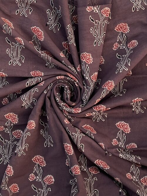 Draaksh Vine Floral Ajrakh Hand Block Cotton Fabric