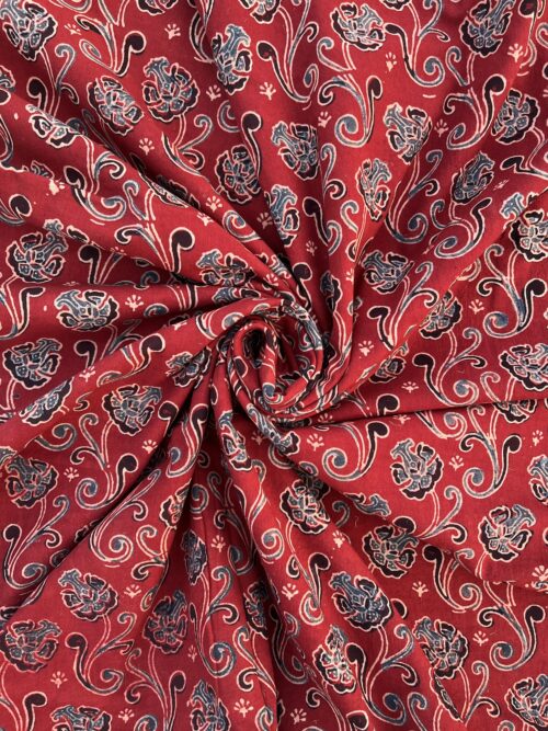 Ember Laal Pushpa Vriksh Ajrakh Hand Block Cotton Fabric