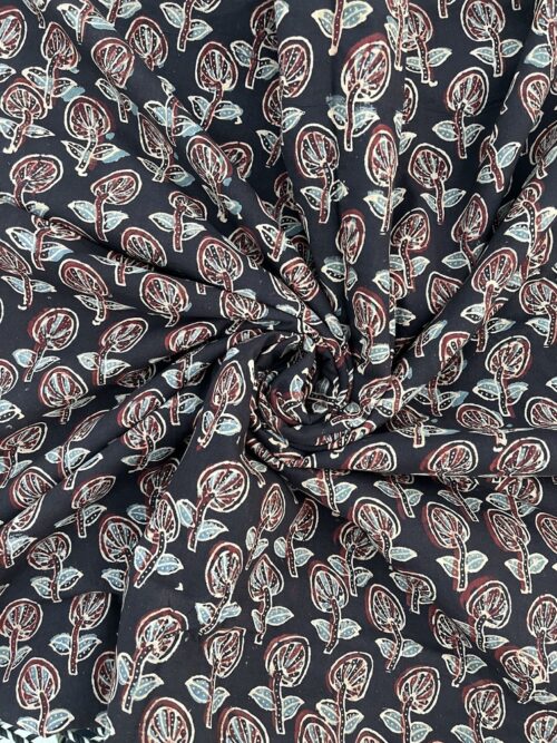Midnight Manjari Ajrakh Hand Block Cotton Fabric