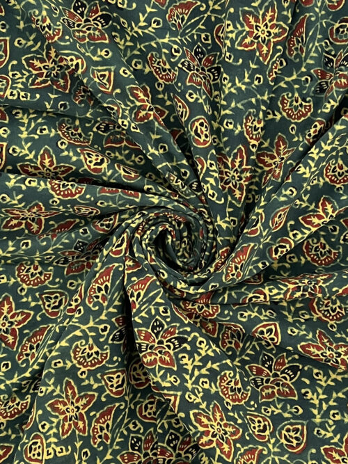 Moss Green Lata Vana Ajrakh Hand Block Cotton Fabric