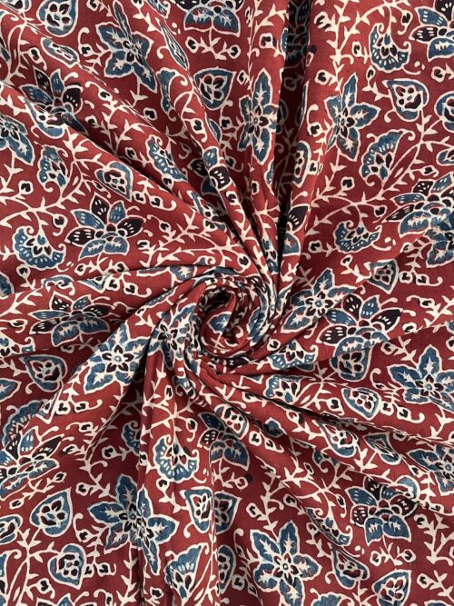 Madder Red Heritage Petals Ajrakh Hand Block Cotton Fabric