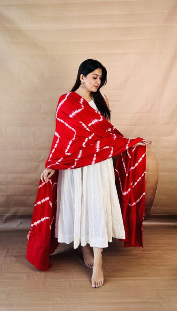 Rich Red Shibori Modal Silk Dupatta