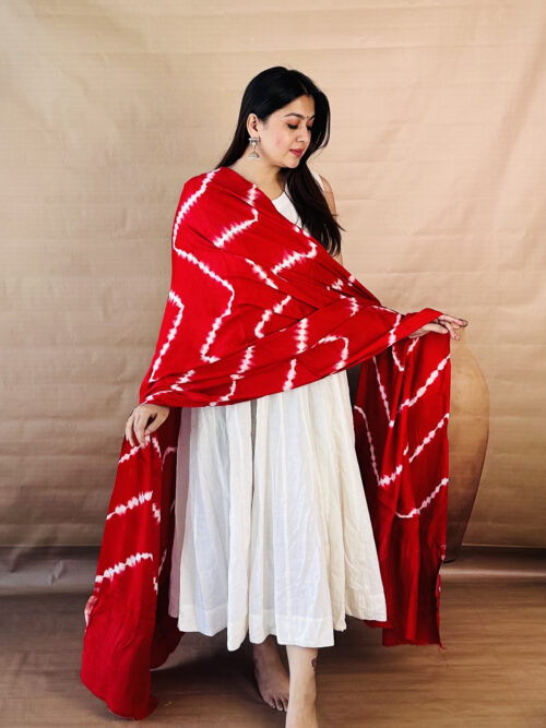 Rich Red Shibori Modal Silk Dupatta