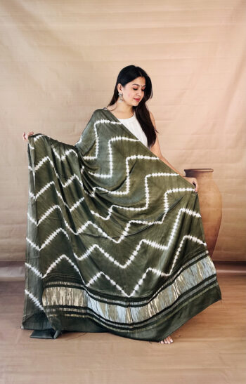 Smoky Grey Lagdi Patta Shibori Modal Silk Dupatta