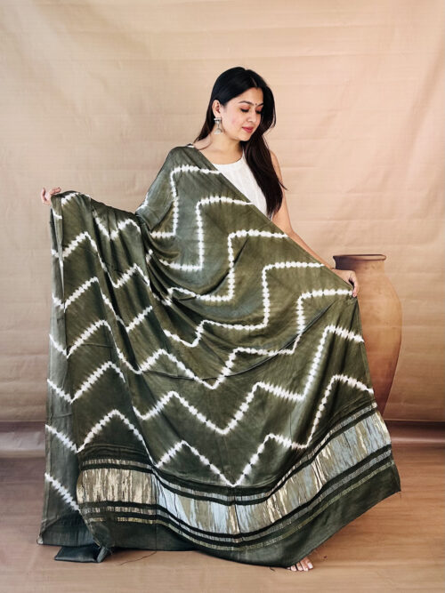 Smoky Grey Lagdi Patta Shibori Modal Silk Dupatta