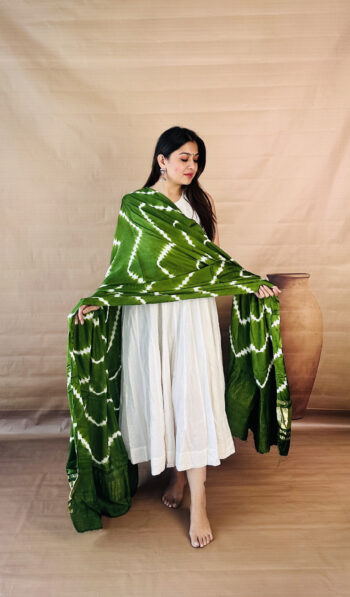 Panna Lagdi Patta Shibori Modal Silk Dupatta
