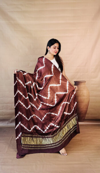 Mocha Mist Lagdi Patta Shibori Modal Silk Dupatta