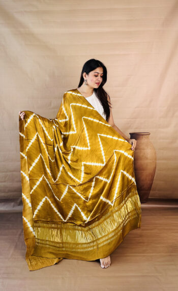 Golden Glow Lagdi Patta Shibori Modal Silk Dupatta
