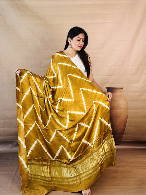 Golden Glow Lagdi Patta Shibori Modal Silk Dupatta