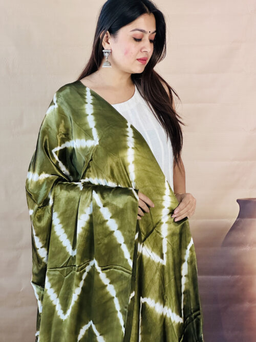 Harit Olive Lagdi Patta Shibori Modal Silk Dupatta