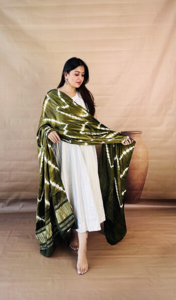 Harit Olive Lagdi Patta Shibori Modal Silk Dupatta