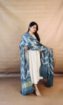 Ash Blue Lagdi Patta Shibori Modal Silk Dupatta