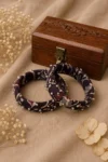 Handmade Black Ajrakh Fabric Bangles with Silver Stud Accents (Set of 2)