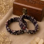 Handmade Dark Purple Ajrakh Fabric Bangles with Silver Stud Accents (Set of 2)