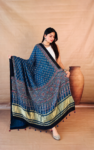 Handcrafted Royal Blue Ajrakh Dupatta with Intricate Booti & Zari Border