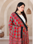Handmade Bright Red Ajrakh Print Cotton Dupatta with Bold Motifs