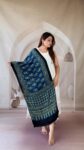 Handmade Indigo Blue Ajrakh Modal Silk Stole with Paisley Bootas & Intricate Borders