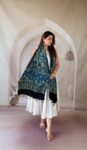 Handmade Indigo Blue Ajrakh Modal Silk Stole with Concentric Mandala Art & Detailed Borders