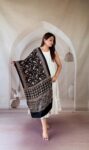 Handmade Black & Maroon Ajrakh Modal Silk Stole with Dense Floral Jaal and Archway Border Motifs