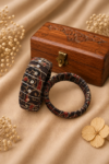 Handmade Traditional Ajrakh Style Handmade Fabric Bangles for Women – Maroon & Black Ethnic Design with Silver Thread Detailing, Wide & Slim Bangle Set for Festive, Wedding & Daily Wear