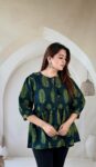 bottle-green-ajrakh-cotton-peplum-kurti-tree-buti-1