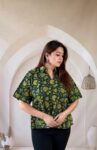 bottle-green-ajrakh-cotton-short-kurti-shirt-collar-1