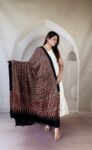Brown Ajrakh modal silk dupatta with geometric star lattice and temple spike palla