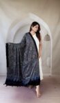 Indigo Ajrakh modal silk dupatta with grand medallion jaal and paisley arch palla