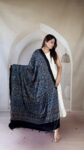 Indigo Ajrakh modal silk dupatta with paisley creeper jaal and geometric star palla