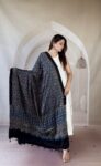 Indigo Ajrakh modal silk dupatta with rosette chakra jaal and geometric star palla