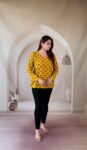 mustard-ajrakh-cotton-short-kurti-green-lotus-buti-1