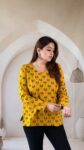 mustard-ajrakh-cotton-short-kurti-green-lotus-buti-1