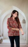 red-ajrakh-cotton-short-kurti-grey-floral-mandarin-1